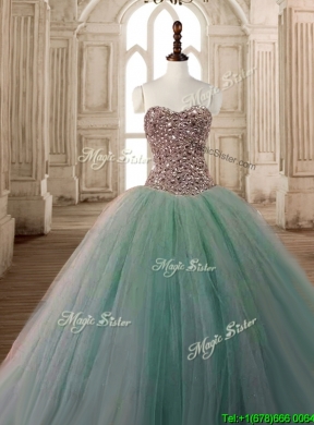 Discount Beaded Bodice A Line Quinceanera Dress in Apple Green