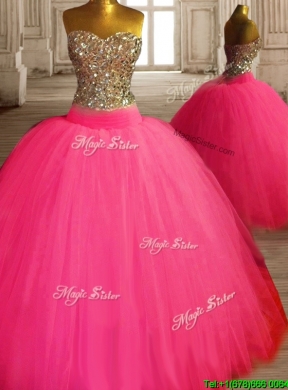 Gorgeous Beaded Bodice Tulle Sweet 16 Dress in Hot Pink