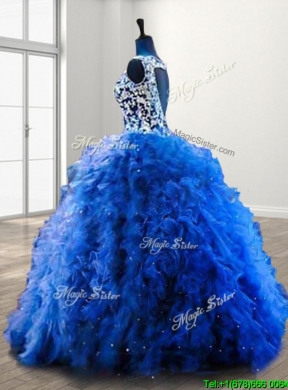 Popular V Neck Beading and Ruffles Sweet 16 Dress in Royal Blue