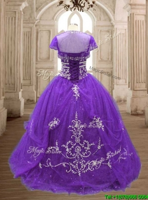 Hot Sale Brush Train Purple Quinceanera Dress with Appliques