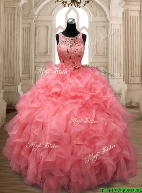 Perfect Scoop Beaded and Ruffled Quinceanera Dress in Watermelon Red