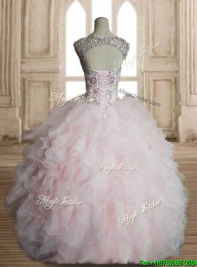 Wonderful Scoop Beading and Ruffles Detachable Quinceanera Dress in Baby Pink