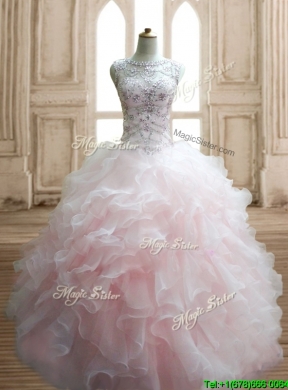 Wonderful Scoop Beading and Ruffles Detachable Quinceanera Dress in Baby Pink