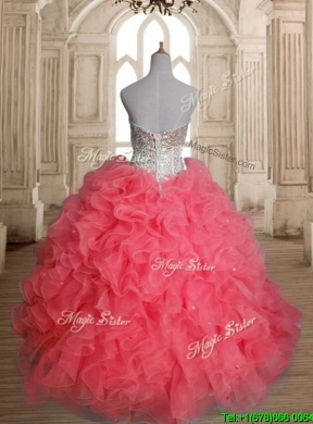 Beautiful Beaded Bodice and Ruffled Quinceanera Dress in Watermelon Red