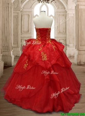 Classical Applique and Ruffled Layers Organza Quinceanera Dress in Red