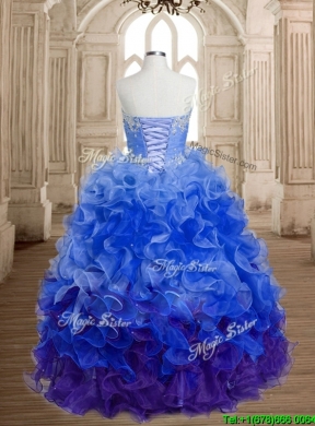 Discount Beaded and Ruffled Organza Sweet 16 Dress in Rainbow