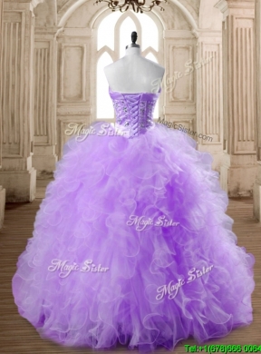 Elegant Beaded and Ruffled Lavender Quinceanera Dress in Tulle