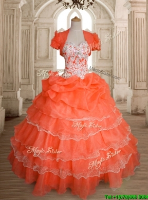 Exquisite Orange Red Big Puffy Quinceanera Dress with Ruffled Layers and Beading