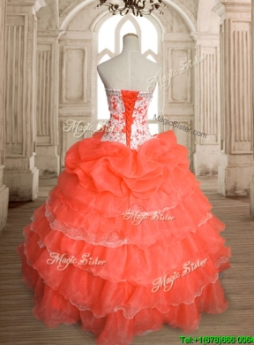 Exquisite Orange Red Big Puffy Quinceanera Dress with Ruffled Layers and Beading