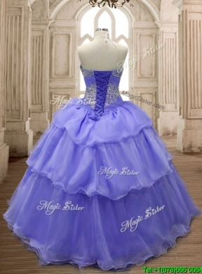 Lovely Lavender Big Puffy Quinceanera Dress with Ruffled Layers and Beading