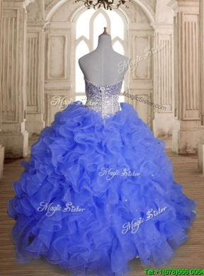 Perfect Blue Organza Quinceanera Dress with Beading and Ruffles