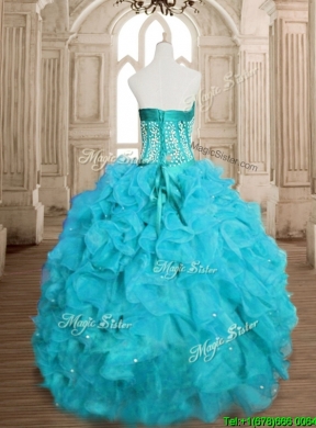 Popular Beaded and Ruffled Organza Quinceanera Dress in Teal