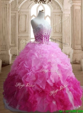 Visible Boning Beaded Bodice and Ruffled Quinceanera Dress in Gradient Color