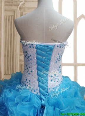 Affordable Baby Blue Big Puffy Quinceanera Dress with Beading and Ruffles