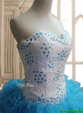 Affordable Baby Blue Big Puffy Quinceanera Dress with Beading and Ruffles