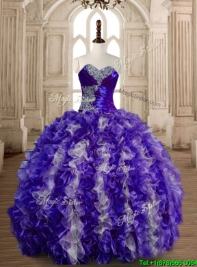 Beautiful Puffy Skirt Beaded and Ruffled Quinceanera Gown in Organza