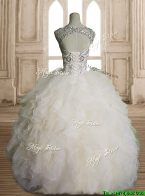 Best Scoop Beading and Ruffles Sweet 16 Dress in Champagne