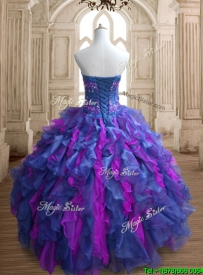 Best Selling Really Puffy Organza Quinceanera Dress with Appliques and Ruffles