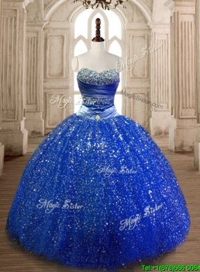 Cheap Beaded Royal Blue Quinceanera Dress in Sequins