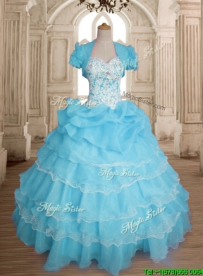 Classical Really Puffy Baby Blue Quinceanera Dress with Ruffled Layers and Beading