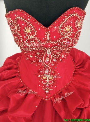 Comfortable Red Big Puffy Quinceanera Dress with Beading and Pick Ups