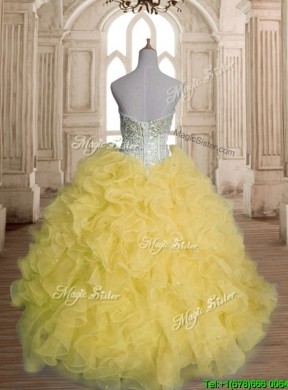 Discount Beaded and Ruffled Organza Quinceanera Dress in Yellow