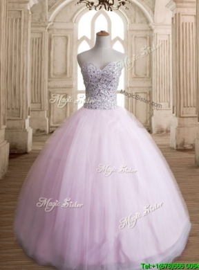 Discount Beaded Bodice Tulle Quinceanera Dress in Baby Pink