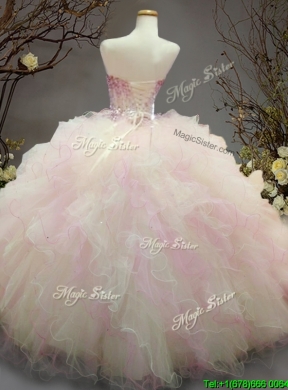 Elegant Beaded and Ruffled Organza Sweet 16 Dress in Rainbow