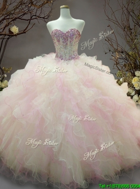 Elegant Beaded and Ruffled Organza Sweet 16 Dress in Rainbow