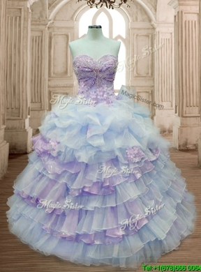 Elegant Big Puffy Ruffled Layers and Appliques Quinceanera Dress in Organza