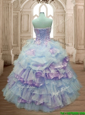 Elegant Big Puffy Ruffled Layers and Appliques Quinceanera Dress in Organza