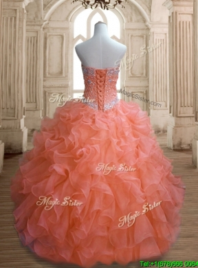 Elegant Orange Red Sweet 16 Dress with Beading and Ruffles