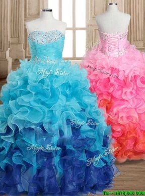 Fashionable Gradient Color Quinceanera Dress with Beading and Ruffles