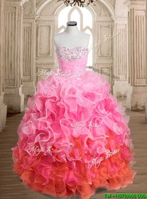 Fashionable Gradient Color Quinceanera Dress with Beading and Ruffles