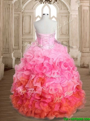 Fashionable Gradient Color Quinceanera Dress with Beading and Ruffles