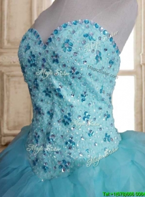 Latest Beaded and Ruffled Tulle Quinceanera Dress in Baby Blue