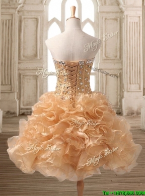 Latest Gold Detachable Quinceanera Dress with Beading and Ruffles