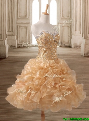 Latest Gold Detachable Quinceanera Dress with Beading and Ruffles