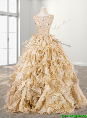 New See Through Scoop Beading and Ruffles Sweet 16 Dress in Organza