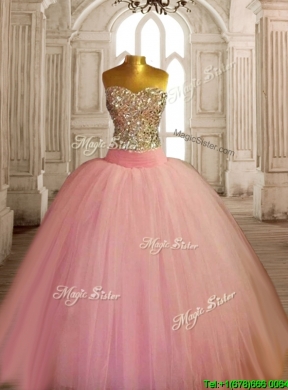 New Style Beaded Bodice Baby Pink Sweet 16 Dress in Tulle