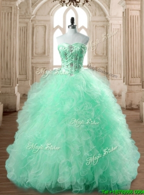 Popular Big Puffy Apple Green Quinceanera Dress with Beading and Ruffles