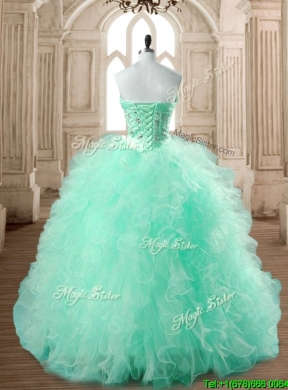 Popular Big Puffy Apple Green Quinceanera Dress with Beading and Ruffles