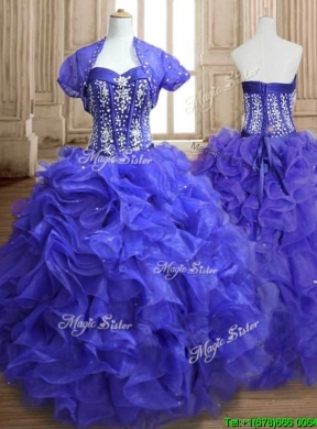 Unique Royal Blue Sweet 16 Dress with Beading and Ruffles