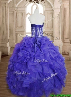 Unique Royal Blue Sweet 16 Dress with Beading and Ruffles