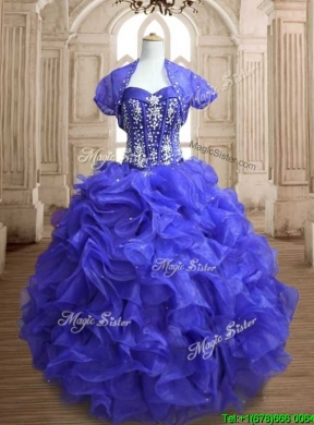 Unique Royal Blue Sweet 16 Dress with Beading and Ruffles