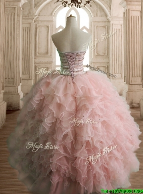 Wonderful Peach Organza Quinceanera Dress with Beading and Ruffles