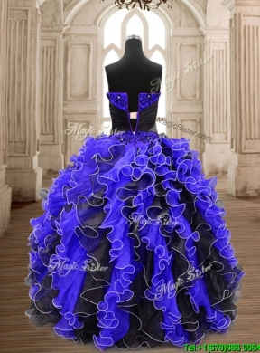 Best Beaded and Ruffled Quinceanera Dress in Black and Royal Blue