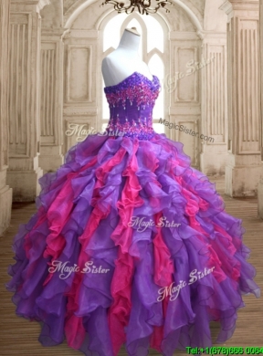 Cheap Applique and Ruffled Quinceanera Dress in Purple and Hot Pink