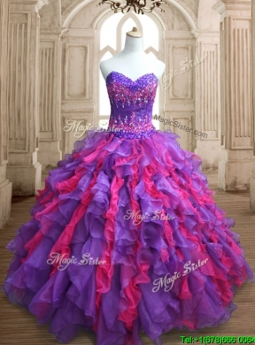 Cheap Applique and Ruffled Quinceanera Dress in Purple and Hot Pink