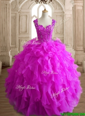 Elegant Straps Big Puffy Quinceanera Dress with Beading and Ruffles